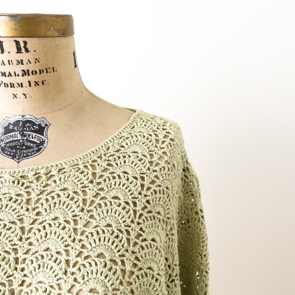 Vintage Green Crochet Sweater Size Large Boho Chic Layer Lagenlook - Picture 2 of 12